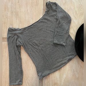 Striped boat neck cropped top